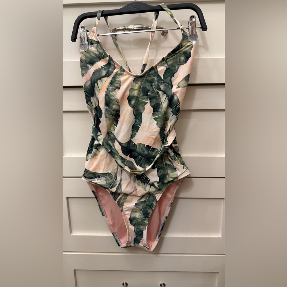 ANTONIO MELANI for Dillards Pink & Green Tropical One-Piece Swimsuit Tie-Back